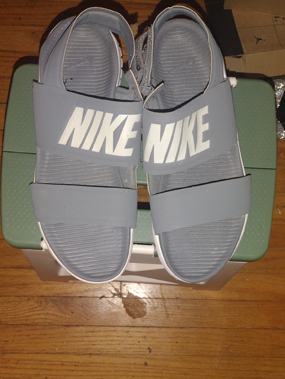 Nike Light Gray Dual Strap Slide Sandals with White Logo